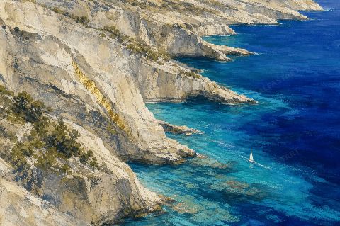 Mediterranean Calm Limestone Channel — printable digital art preview
