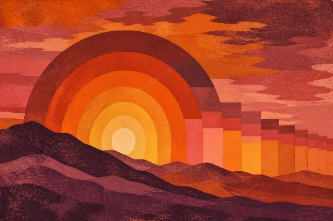Retro Revival Broken Sun — printable digital art preview