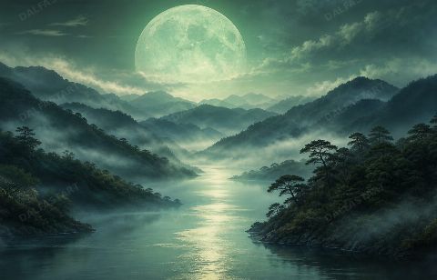 Celadon Moonrise — printable digital art preview