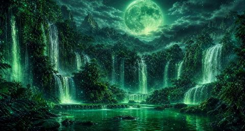 Emerald Moon Falls — printable digital art preview