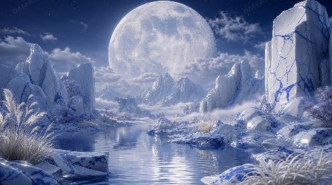 Porcelain Moon Valley — printable digital art preview