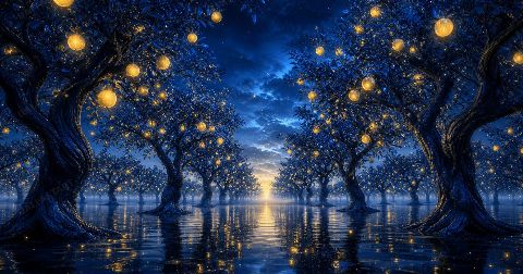 Cobalt Orchard — printable digital art preview