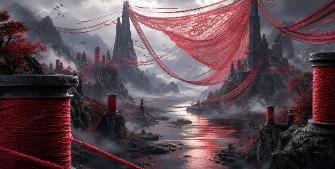 Crimson Loom — printable digital art preview